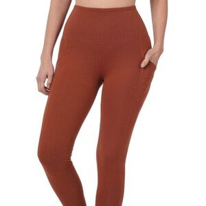 WOMEN BETTER COTTON WIDE WAISTBAND POCKET LEGGINGS Dk Rust